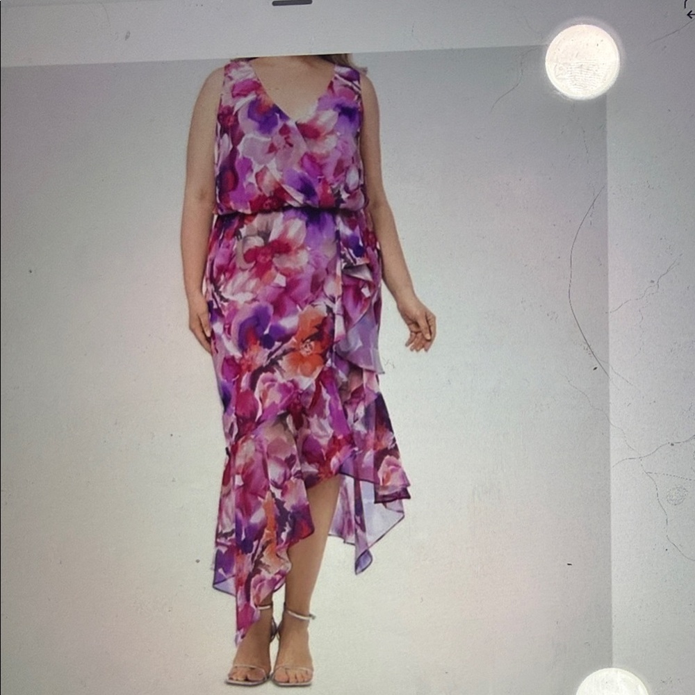 X by Xscape woman purple blouson sleeveless floral high low dressorgenal $159